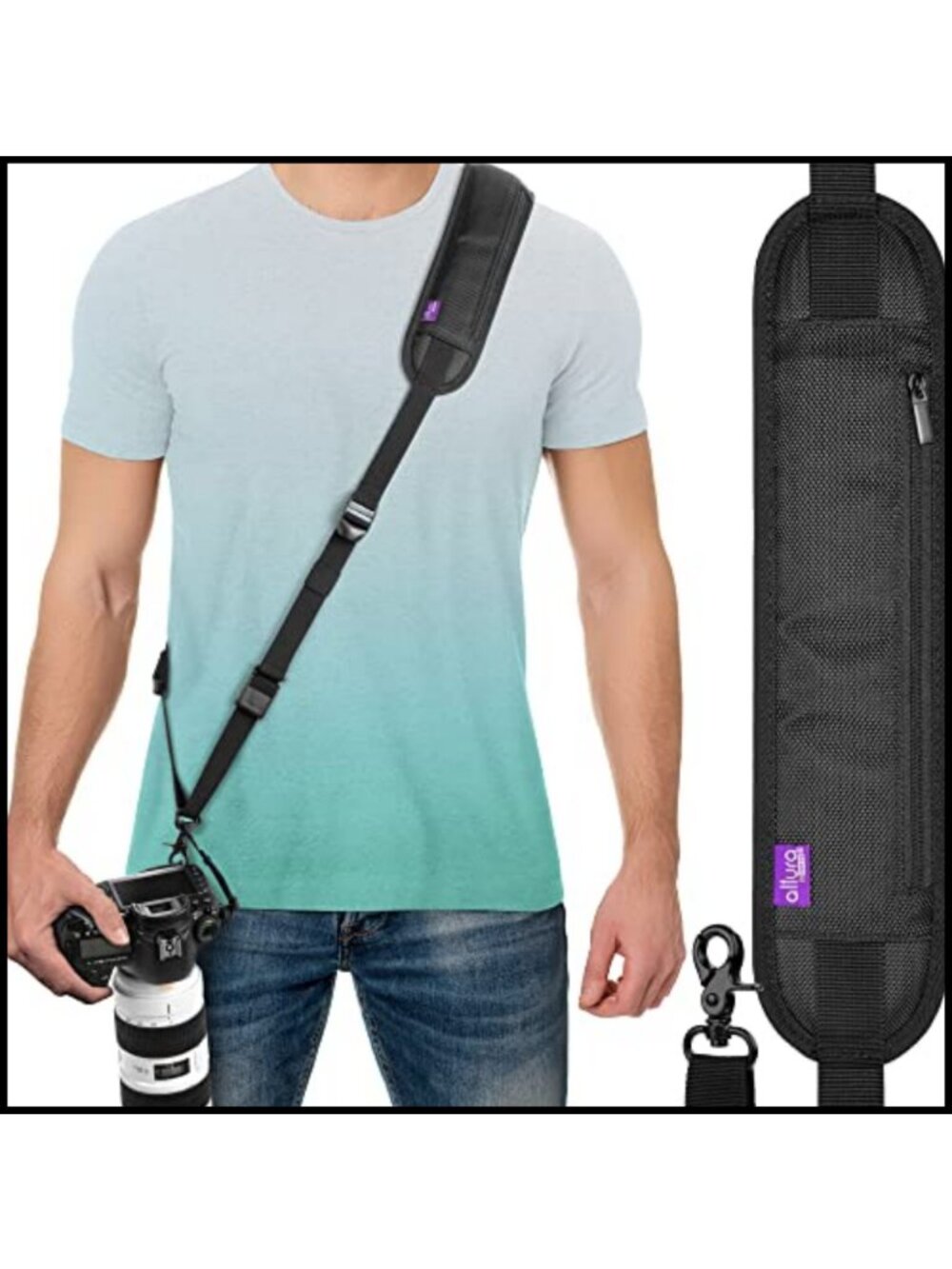 Camera Strap Quick Release Metal Plate Safety Tether Adjustable Padded